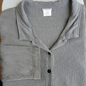 Amanda Gray Tencel Button up Blouse Large long sleeve textured collared grey